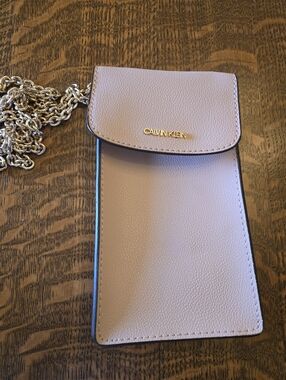 Calvin Klein Light Pink Crossbody Phone Pouch with Gold Chain